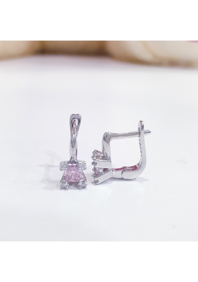 Magrib Pembe Taşlı Gümüş Çocuk Küpesi Gümüş Renk