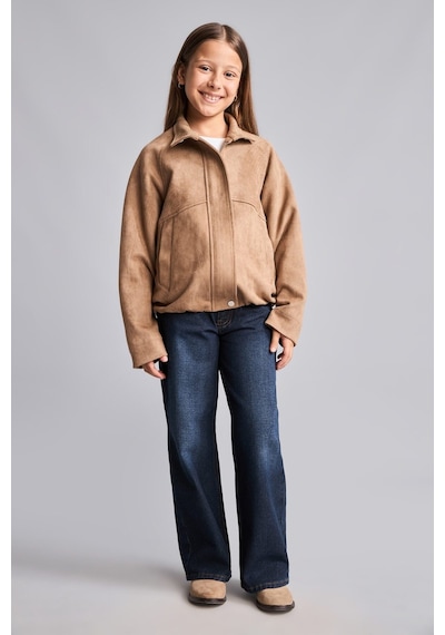 Defacto Suede Fermuarlı Cepli Kısa Kız Çocuk Mont H7803a826wnbg293 Bej-bg293