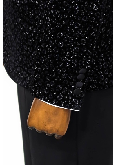 Wessi Leopar Desenli Slim Fit Siyah Erkek Smokin Ceket Siyah