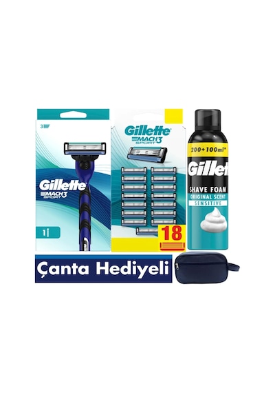 Mach3 Sport Makine + 18 Adet Tıraş Bıçağı + 300 Ml Tıraş Köpüğü+ Çanta