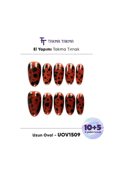 15'li Kahverengi Uzun Oval Uov1509 10'lu Tekrar Kullanılabilir El Yapımı Protez Takma Tırnak L