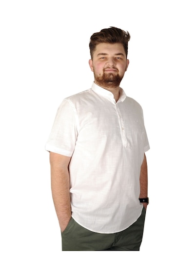 Mode Xl Buyuk Beden Erkek Kısa Kol Hakim Yaka 20387 Beyaz 001