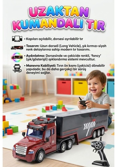4 Fonksiyon Uzaktan Kumandalı Gerçekci Işık Adyınlatmalı Dev 77cm 2.4ghz Dorseli Oyuncak Tır Çok Renkli