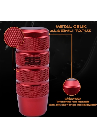 Metal Vites Topuzu Tırtıklı Parlak Kırmızı Alüminyum Çelik Alaşım Universal Manuel Vites Kırmızı