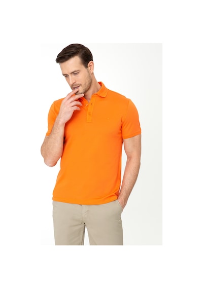 Turuncu Polo Yaka Slim Fit Basic Merserize T-shirt