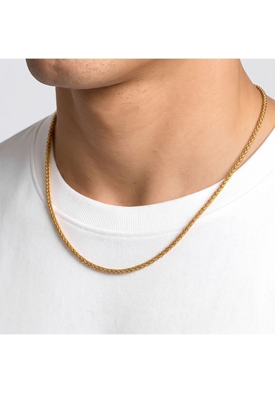 Premium Parlak Ve Şık Hasır Örgü Erkek Çelik Kolye 2mm 55cm 3183eck040 - Gold Renk Altın