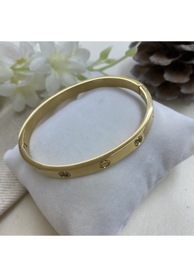 Kyver Taşlı 316 L Paslanmaz Çelik Kelepçe Bileklik Gold