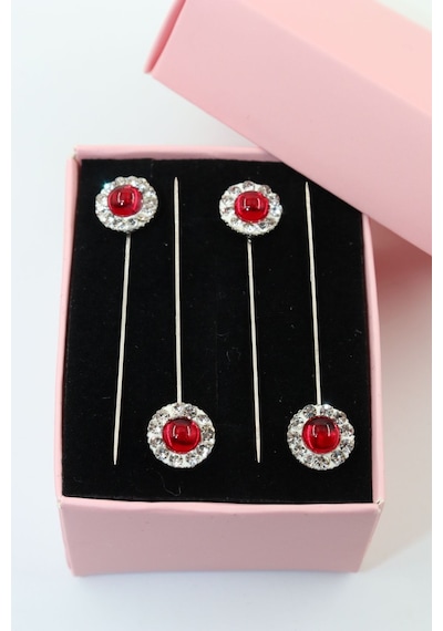 Numetal 4lü Kristal Taşlı Eşarp Iğnesi. Şal Iğnesi. Türban Iğnesi. Başörtü Iğnesi. Eşarp Ve Şal Iğnesi Gümüş Gri