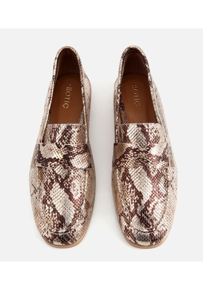 Hotiç Kadın Deri Gold Yılan Baskılı Klasik Loafer -