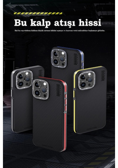 Apple  Uyumlu  iPhone 15 Pro Max Kılıf Aramid 600d Kevlar Karbon Fiber Magsafe Kapak Kırmızı