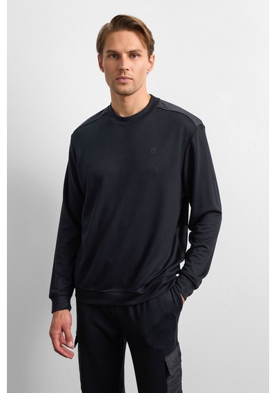 Backandbond Siyah Omuz Detaylı Bisiklet Yaka Sweatshirt