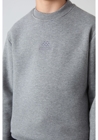 Tommylife Tommy Life Gri Melanj Pamuklu Kalın İçi Tüylü Yumuşak Dokulu Standart Fit Nakışlı Erkek Çocuk Sweatshirt - 112 Gri Melanj