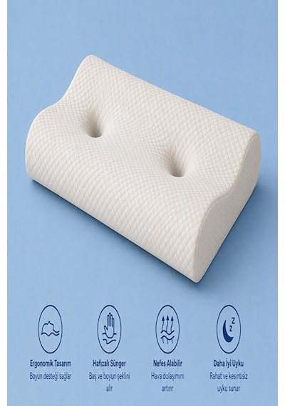 Yan Yatanlar Için Boyun Destek Yastığı Ortopedik Visco Uyku Yastığı Ergonomik Hafızalı Köpük Kontü Beyaz