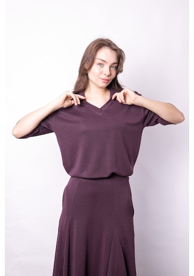 Kadın Yumşak Dokulu Esnek Kumaş V Yaka Yakalı Düşük Omuzlu Dirsek Boy Kollu Oversize Bluz-bordo Bordo Kadın Yumşak Dokulu Esnek Kumaş V Yaka Yakalı Düşük Omuzlu Dirsek Boy Kollu Oversize Bluz-bordo Bordo