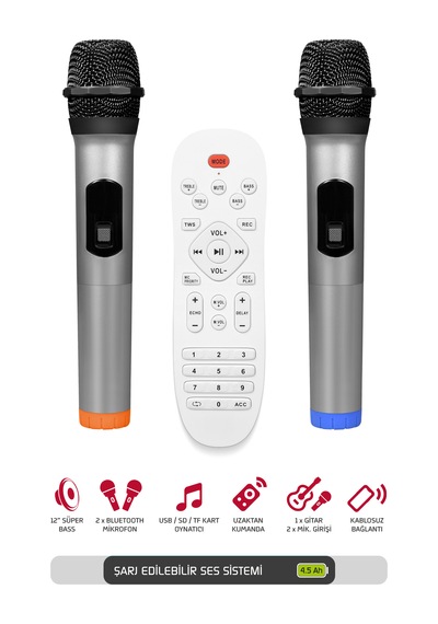 Ultratekno  Powerway Mayestro MT70 10" Şarjlı Kumandalı Çift Mikrofonlu Hoparlör Amfiler