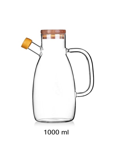 Yağdanlık 1000 Ml Bambu Kapaklı Borosilikat Cam Yağlık Sirkelik Şişesi Master Vakumlu Sosluk