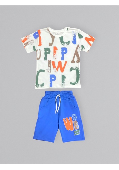 Mnk Baby & Kids Baskılı Erkek Çocuk Tişört Şortlu Takım M00715 Saks Mavi