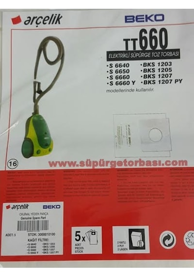 Arçelik Uyumlu S.6660 Süpürge Toz Torbası