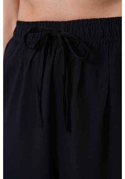 Polologin Butik Beli Bağcıklı Yüksek Bel Bol Paça Siyah Pantolon Siyah