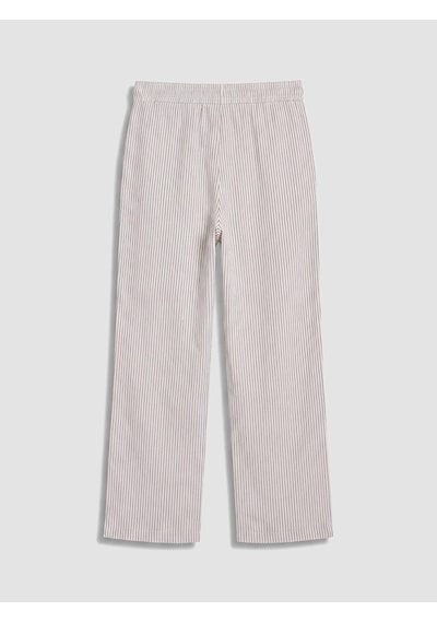 Lcwaıkıkı Classic Bej Beli Lastikli Çizgili Kadın Pantolon