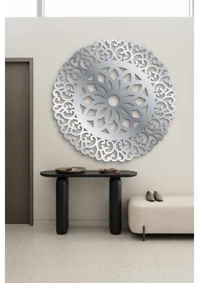 Lotus Mandala Metal Duvar Tablosu - Duvar Sanatı - Duvar Dekoru - Krom