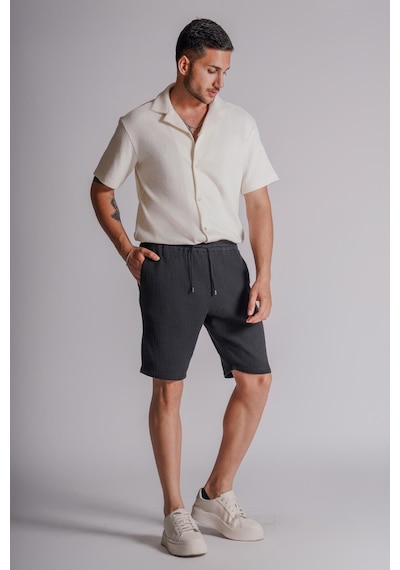 Braccas Erkek Yandan Cepli Beli Lastikli Dokulu Kumaş Relaxed Fit Jogger Şort Siyah Siyah