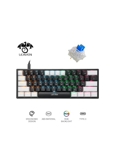 Leaven K620 Blue Switch Kablolu USB Type-c RGB Mekanik Oyuncu Klavye Leaven K620 Blue Switch Kablolu USB Type-c RGB Mekanik Oyuncu Klavye