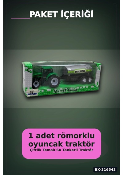 Römorklu Oyuncak Traktör Modeli - Çocuklar İçin Çiftlik Aracı Oyun Seti Bx-316543