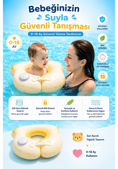 Bebek Can Simidi - Şişme Ayıcık Sarı - 0-18 Ay Güvenli Yüzme Yardımcısı Ar002