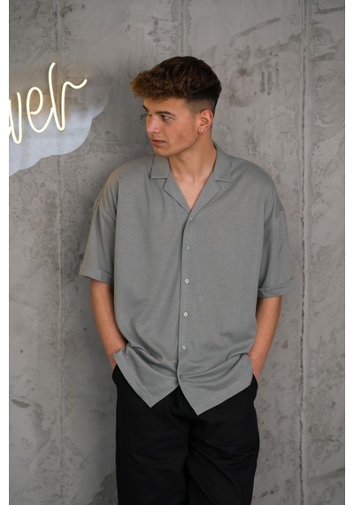Oversize Yakalı Düğmeli Kendinden Çizgili Erkek Yazlık 001