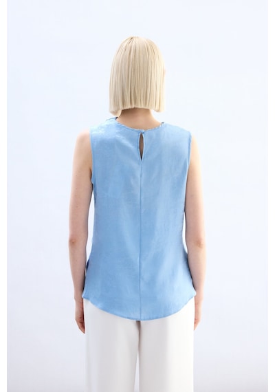 Sateen Degaje Yaka Bluz - Bebe Mavi-136754 Bebe Mavi