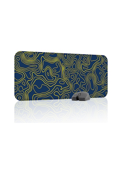 Sarı Lacivert 70x30 Xl Taraftar Gaming Oyuncu Mouse Pad Kaymaz Taban Büyük Fare Altlığı Topography