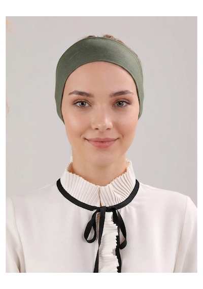 Alivascarf Kaymayan Silikonlu Bandana Bone Siyah - Kadın Tesettür Dikişsiz Kaymaz Geçme - Sportif Saç Bandı Haki