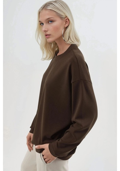 Hiccup Busem Rahat Kesim Bisiklet Yaka Örme Sweatshirt Kahve Kahvesi