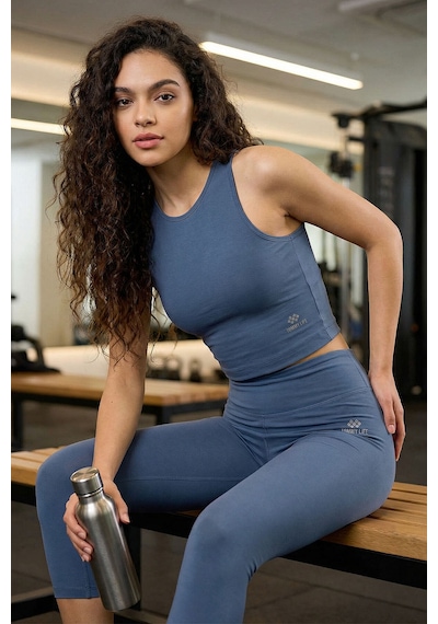 Tommylife Petrol Yüksek Bel Kapri-crop Atlet Slim Fit Kadın Tayt Takım - 95284
