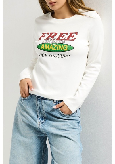 Itsbasic Kadın Beyaz W5 Free Amazing Baskılı Tasarım Sweatshirt
