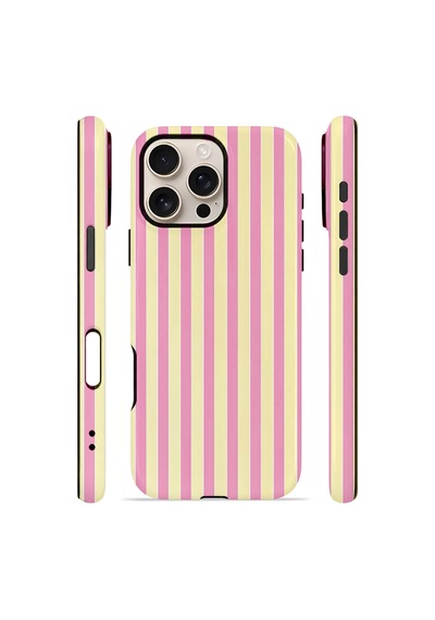 Apple iPhone Uyumlu 16 Pro Vorian Çift Katmanlı Kılıf Pink Lemon Pinstripe