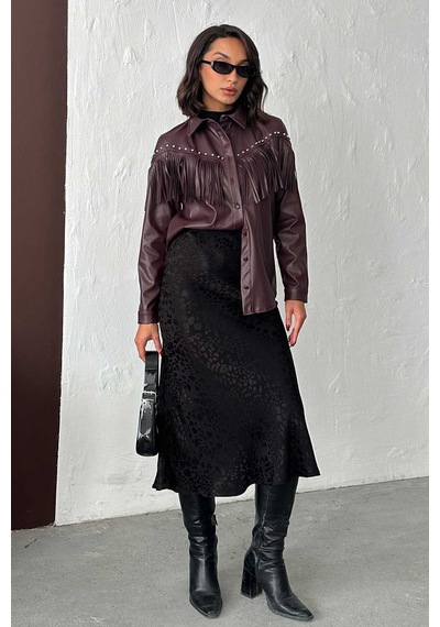 Verymoda Droplu Püsküllü Suni Deri Gömlek - F2043 MÜRDÜM