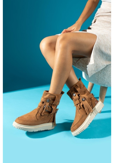 Shoetek Filipa Kadın Bot&bootie Püsküllü Postal Taba Süet Taba Suet