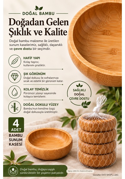 Bambu Çerezlik Oval 4'lü Set Kahverengi