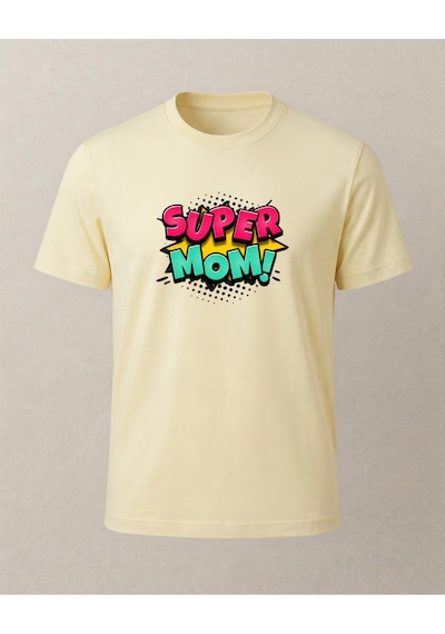 Super Mom Baskılı Anne T-shirt'ü Sarı