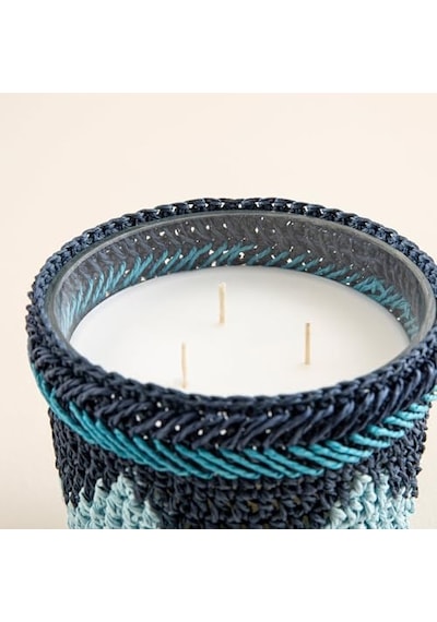 Boho Coastal Tığ İşi Kokulu Mum 12x13 Cm Mavi Diğer