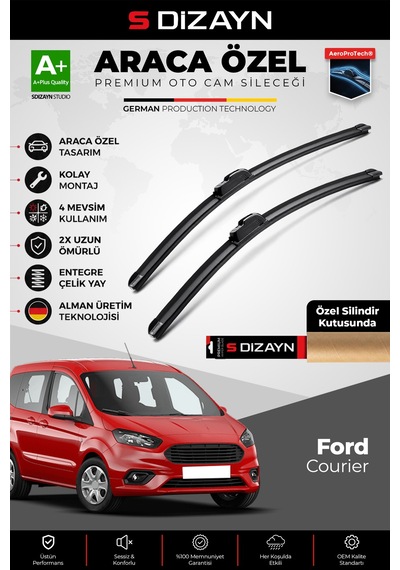 S-dizayn Ford Courier Ön Cam Silecek Seti 2014-2023 Premium Araca Özel 70-40 Cm A+ Kalite