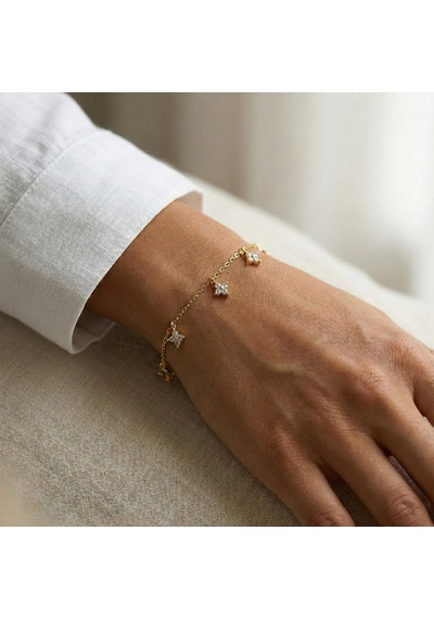 925 Ayar Gümüş Gold Minimal Çiçek Bileklik Altın