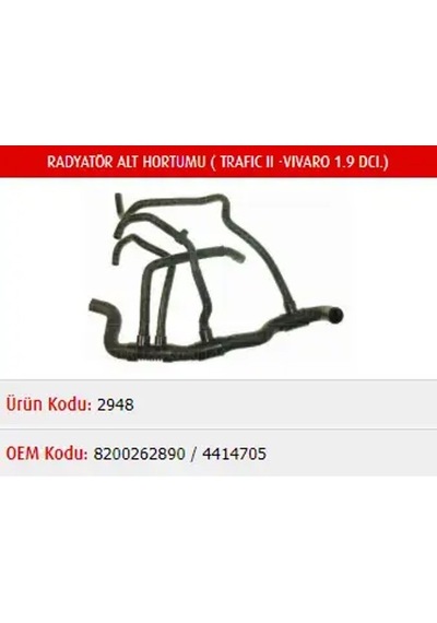 Master M2948 Radyator Hortumu Alt 4414705 8200262890