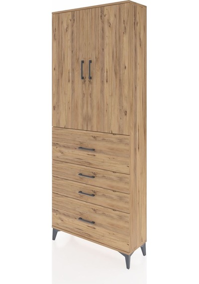 Arges Dolap 3 Raflı 4 Çekmeceli 2 Kapaklı 88x30x221 Çam-çam Çam