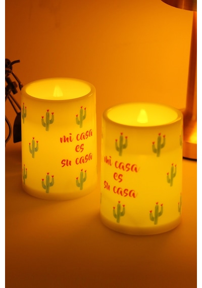 2li Led Mum Kaktüs Bardak Tipi Pilli Dumansız Alevli Dekoratif Yapay Mum Dekor Lambası Işıldak 10 Cm