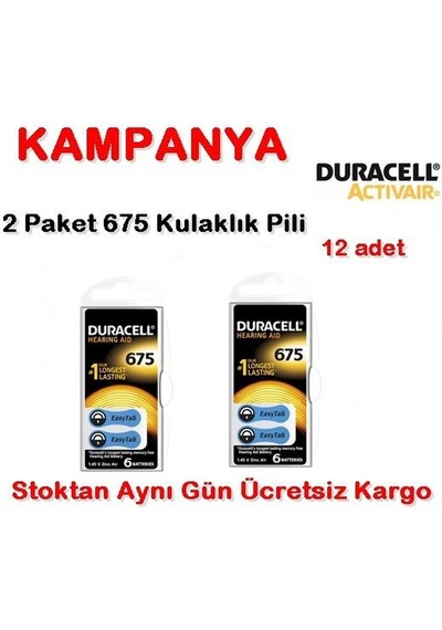 Duracell 675 Numara Pil Kulak İçi Işitme Cihazı Pili 2 Paket