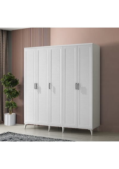 GuneyStore Paris 5 Kapaklı Komple MDF Beyaz Gardırop