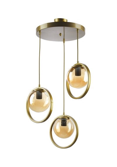 Nina Modern Salon - Mutfak - Yatak Odası Metal Halkalı Kapalı Camlı Üçlü Avize Bal Bal